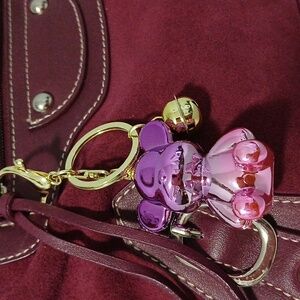 Purple Pink Bear Handbag Charm Keychain